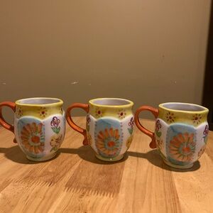 3 Anthropologie Biscuit Floral Coffee Cups